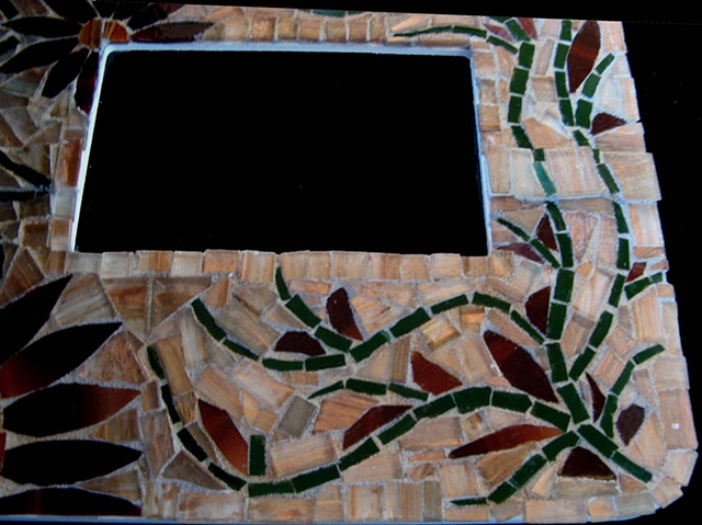 Mosaic stained glass, clematis vine, picture frame