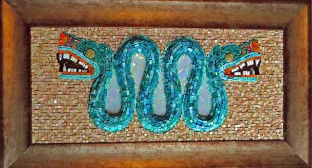 aztec, gold, smalti, double headed, serpent, turquois, British Mudeum, mosaic, historic, 