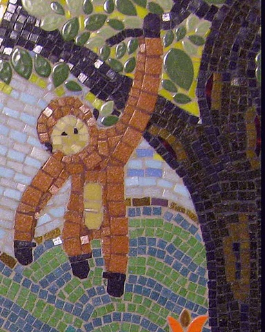 mosaic art, monkey, tree, 