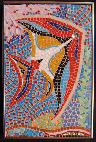 fish, coral, red, sea, mosaic