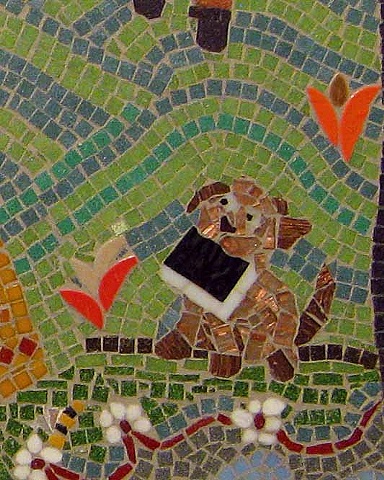 Mosaic art puppy, book, anju jolly mosaics