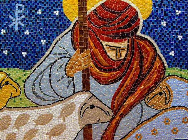 Good Shepherd looking over his sheep. The sheep represent the people of all races