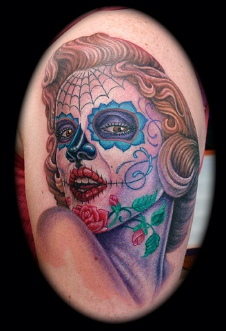 Marilyn Monroe day of the dead skull face tattoos crucial tattoo studio salisbury maryland 21801