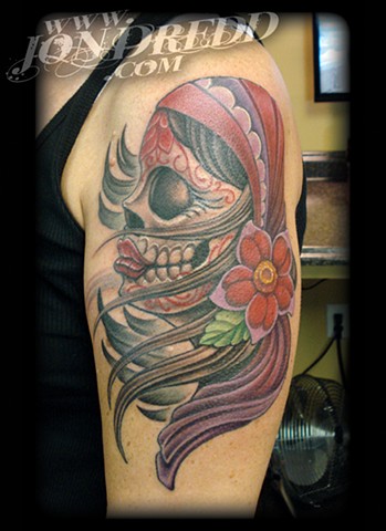 skull gypsy girl face crucial tattoo studio salisbury maryland delaware jon dredd kellogg tattoos