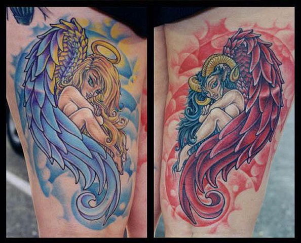 tattoo tattoos angel girl devil girl girls good evil  salisbury maryland