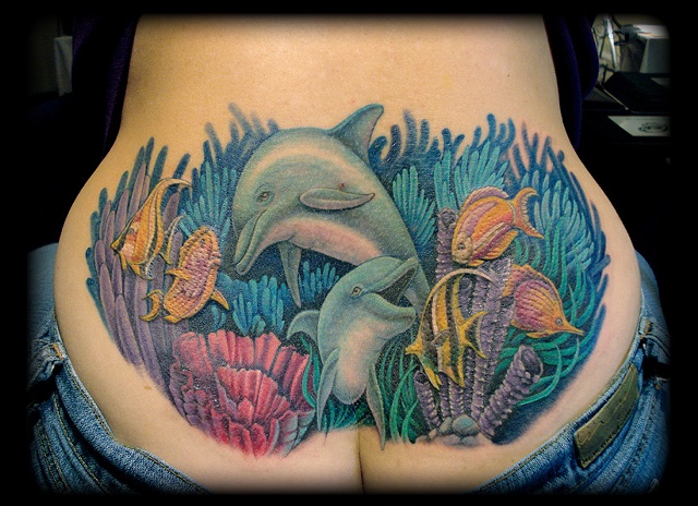 tattoo water dolphin reef dolphins fish coral reef tattoos salisbury maryland