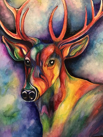 Wild Deer multicolored painting
