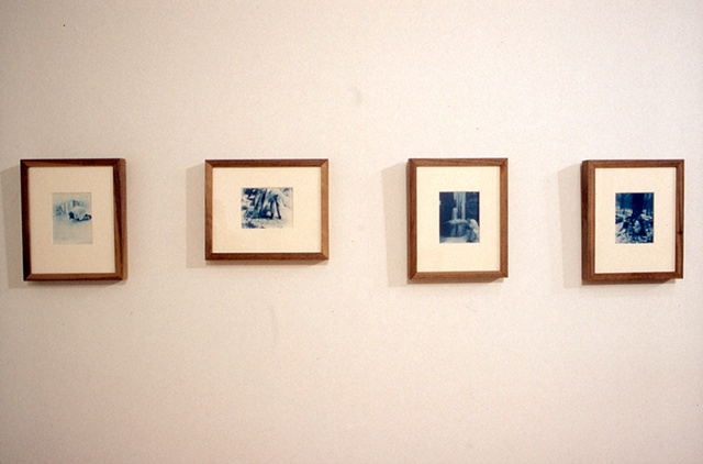 framed arrangement of self-portrait cyanotypes