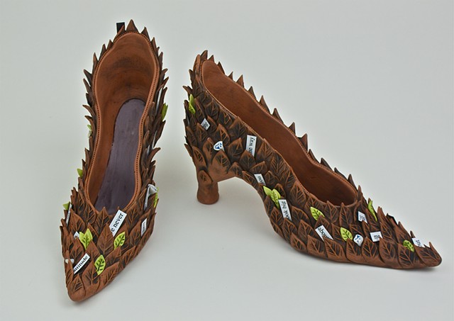 Porcelain and mixed media shoes by Laura Peery