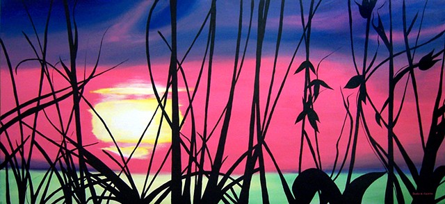 Sunset. 
Painting at Palmetto Bay Office Complex, Miami.