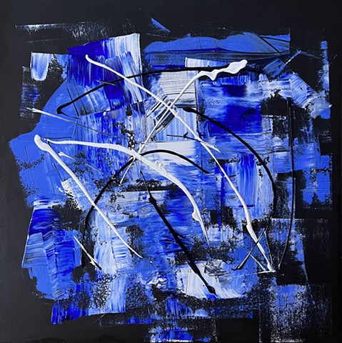 Blue on Black - Acrylic on Canvas - 24x24
