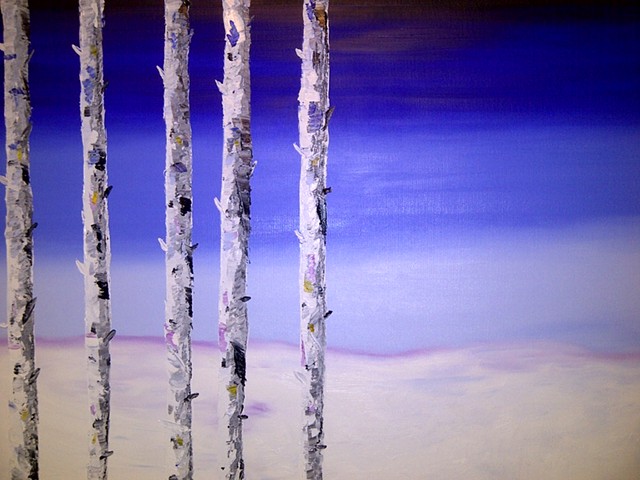Birches with Winter Horizon - Oil on Canvas - 24x30 