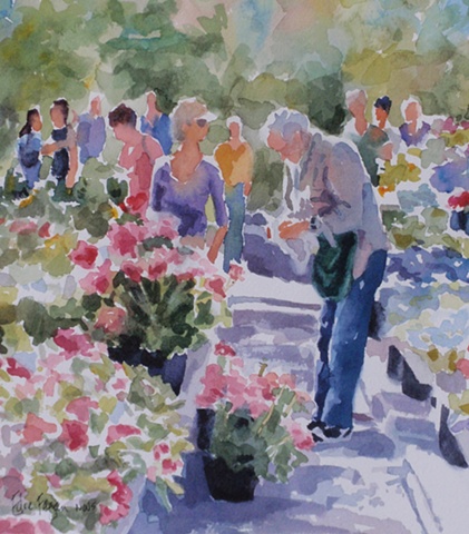 watercolor painting by Edie Fagan of Winter Park Florida  Farmer's Market flowers