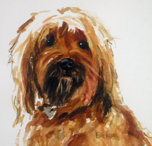 watercolor painting of rescue dog