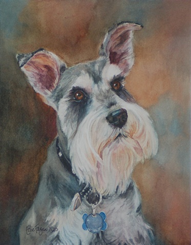 Edie Fagan Adored Dogs watercolor portrait of dog watercolor painting of schnauzer dog