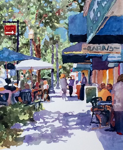Watercolor painting by Edie Fagan of Park Avenue, Winter Park, Florida