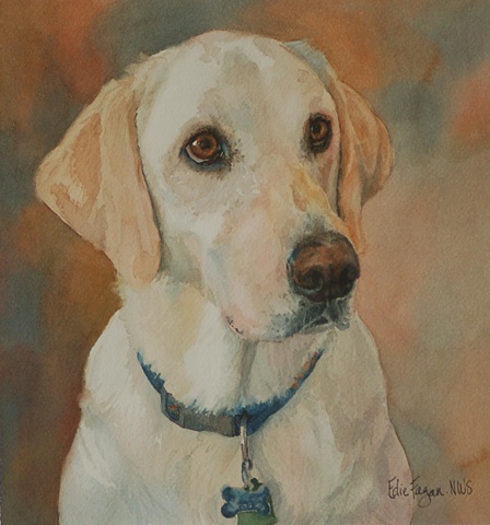 Edie Fagan Adored Dogs watercolor portrait of dog watercolor painting of yellow Labrador retriever dog lab