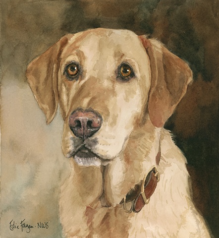 Edie Fagan Adored Dogs watercolor portrait of dog watercolor painting of yellow Labrador retriever