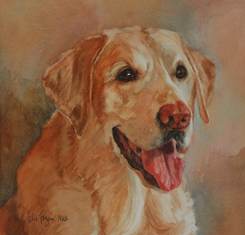 Edie Fagan Adored Dogs watercolor portrait of dog watercolor painting of yellow Labrador retriever dog