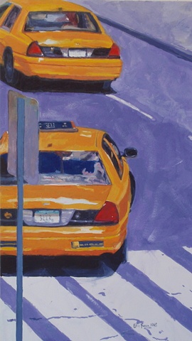 painting of New York Taxis by Edie Fagan 