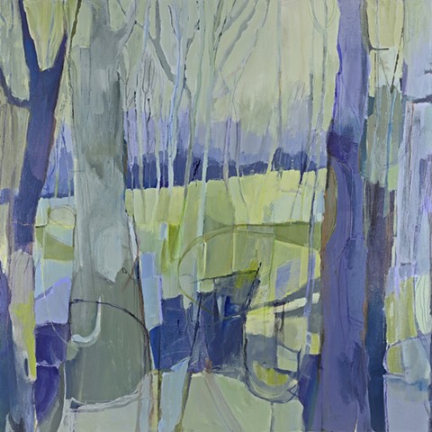 Abstract trees painting, abstract acrylic painting of forest