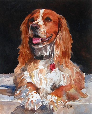 watercolor dog portrait by Edie Fagan Adored Dogs watercolor painting of English Cocker Spaniel dog