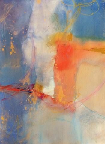 Abstract, blue, orange, heaven, painting by Edie Fagan watercolor, gouache, contemporary art
