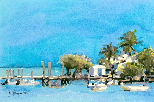 Harbour Island Dock Bahamas Watercolor painting by Edie Fagan