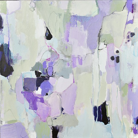 Abstract acrylic painting, lavender,aqua, green, white, gray, feminine abstract 
