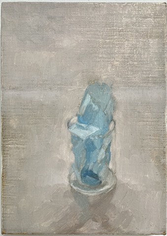 plastic cup, blue paper