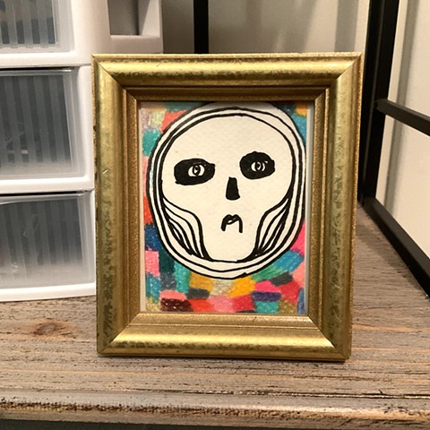 Skull, skull art, tiny skull, skull painting, skull drawing, framed aceo, aceo, Art Card, artist trading cards, Ula’s Art, Rochester NY, Art, artist, Hungerford Building, Studio Harpy 