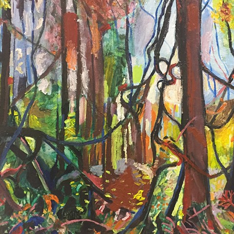 Landscape painting, tangled vines, acrylic painting, RinaMiriam, Rina Miriam Drescher, landscape, forest, woods, Upstate NY 