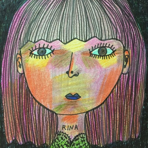 redheaded girl drawing, original colored pencil art, fine art illustration