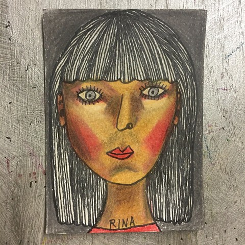 aceo small drawing of grey haired lady, fine art drawing artist trading card aceo