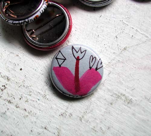 pink, pin, button, little, tiny, art, small, pinback, pinback button, artist, edition, limited, ooak, one of a kind, original, drawing, illustration