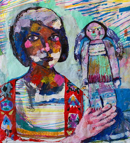 painting, art, artist, doll, ooak, contemporary, Rochester, NY, messy, paint, unique, large, paper, acrylic, marker, one of a kind, masterpeice, fine art, fine, portrait, color, colorful, artist, American