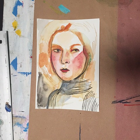 watercolor painting of a woman, sci fi woman, painting of woman