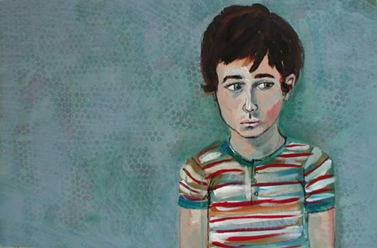 blue contemporary art acrylic portrait of a young man, boy