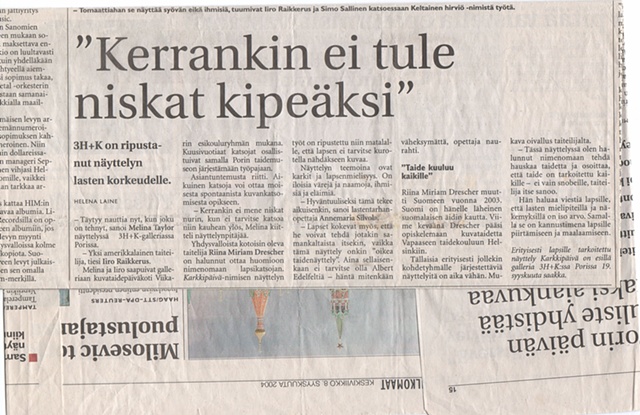 Exhibition review in Finnish Newspaper, City of Pori