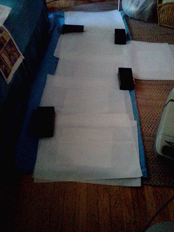 Letting paper dry between sheets of Pellon