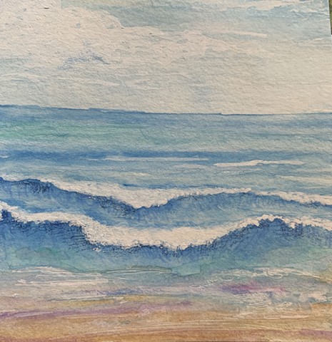 watercolor, colored pencil and acrylic mixed to make double waves ready to splash in