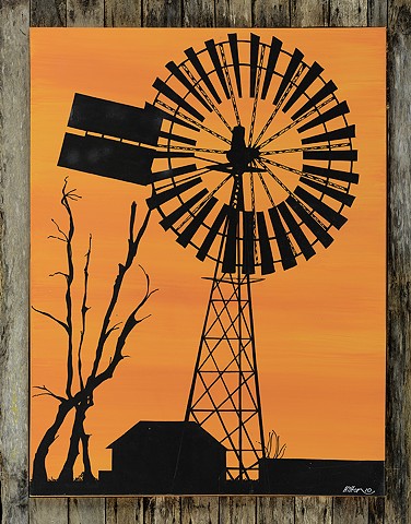 Harsh and Beautiful Windmill Farmhouse Packing Shed Drought in Outback Australia Scene Acrylic on Canvas by Hilton Stephenson