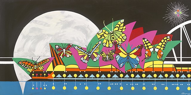 Butterflies Sydney Opera House Sydney Harbour New Year's Eve Fireworks Original Acrylic on Canvas by Hilton Stepehenson