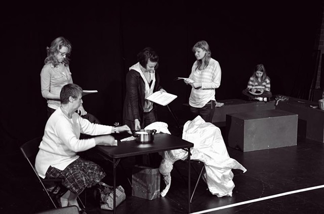 Jessica Hird, Barbara King, Vanessa Coleman, Alexa Josey, and  Ashlee Grubbs in the reading at The Asylum Theatre.