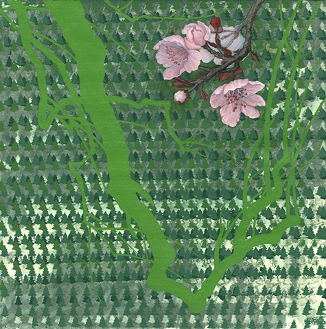 Blossom painting Paul Flippen landscape plum blossom abstraction silk screen