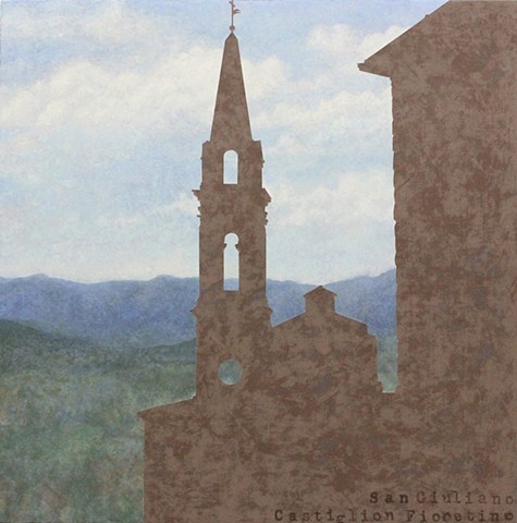 San Giuliano painting Paul Flippen Castiglion Fiorentino Italy Landscape Church Tower