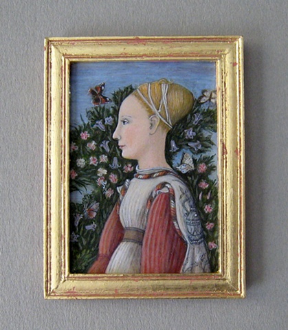 1/12 scale miniature egg tempera reproduction Pisanello painting by LeeAnn Chellis Wessel