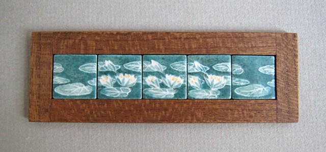 "Grueby" Five Waterlily Tiles