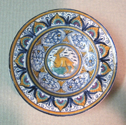 1/12 scale miniature reproduction of  Italian Renaissance ceramic maiolica dish by LeeAnn Chellis Wessel