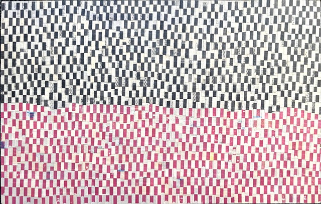 Collage made from black and pink color marks from newspapers